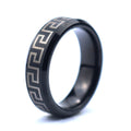 POYA New Greek Key Meander Ring Black Tungsten Ring Comfort Fit Beveled Shape Personalized Ring