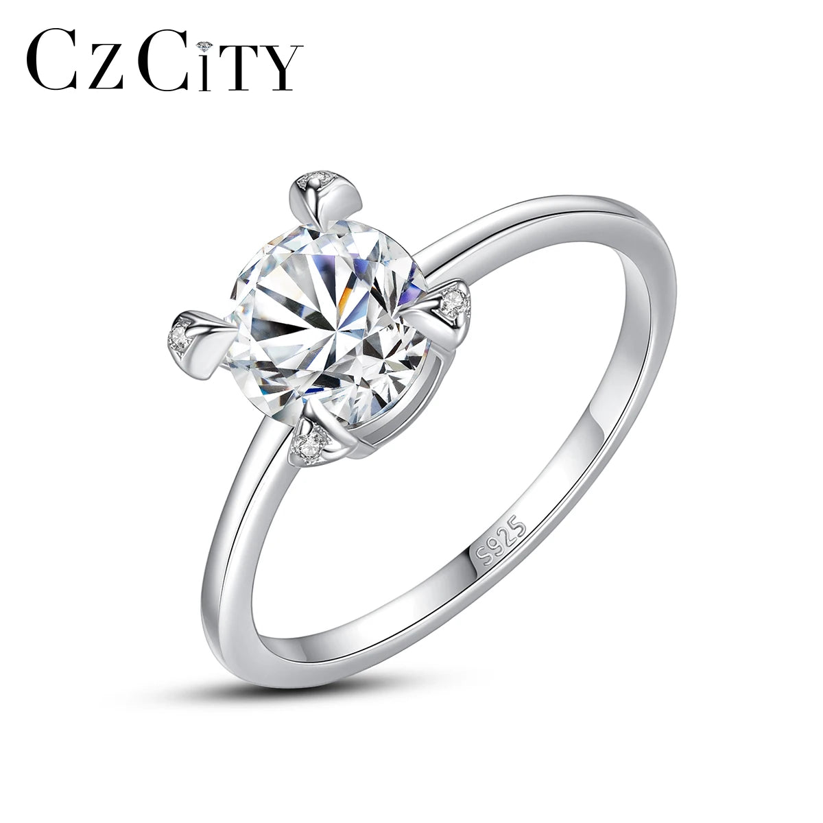 Wholesale Round Brilliant Cubic Zirconia CZ Solitaire Sterling Silver 925 Wedding Engagement Diamond Rings for Women Jewelry