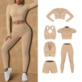 Women's 2022 6-Piece Ribbed Seamless Yoga Sport Set Zipper Gym Tank Top Scrunch Leggings Solid Fitness Athletic Wear-Plus Size