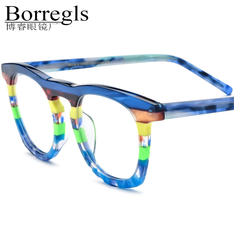 Borregls Multicolor Acetate Glasses Women 2025 Brand Design Round Eyeglasses Frame Optical Spectacle Transparent Eyewear 19342