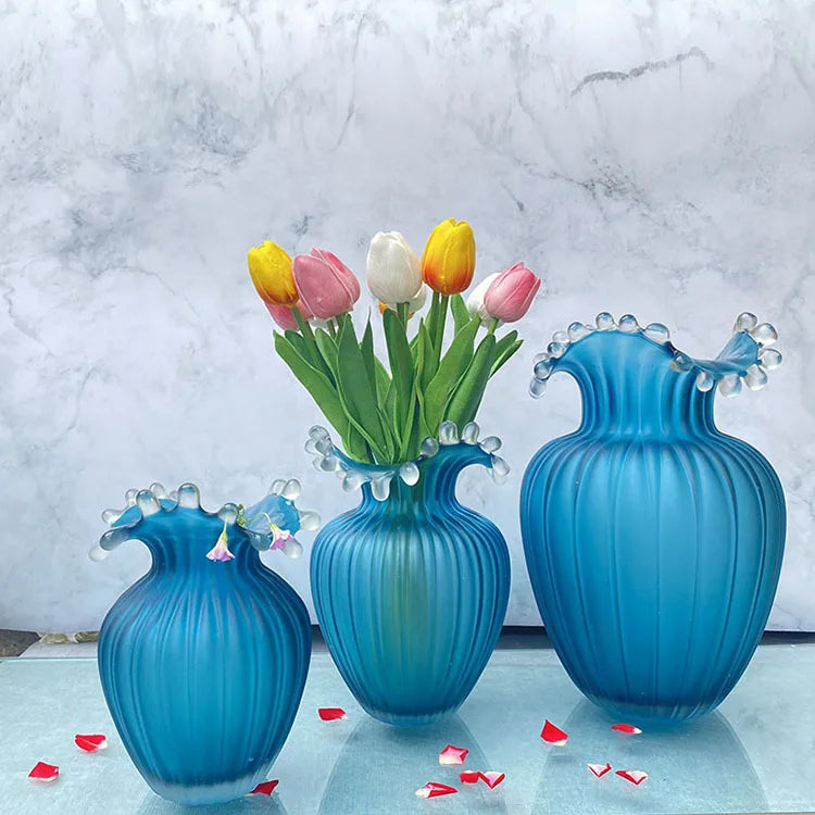 Modern Art Creative Design Blue Round Glass Vase for Centerpiece Tabletop Flowers Wedding Home Decor