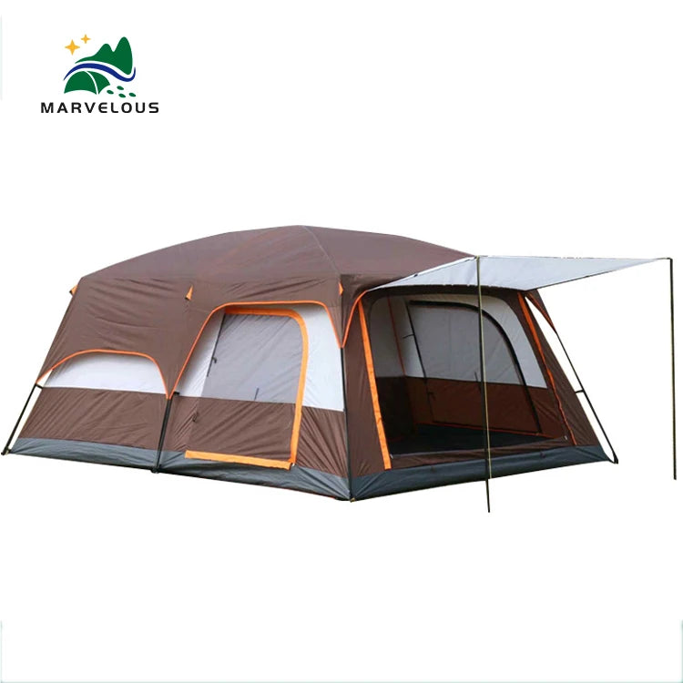 Large Outdoor Glamping Tent Wind-Resistance Double-Layer Oxford Fabric Two Bedrooms Family Camping Tent in Summer