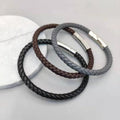 Classic Men Leather Bracelet for Male Charm Jewelry Wholesale Simple Stainless Steel Magnetic Button Braided Bangle Bracelet