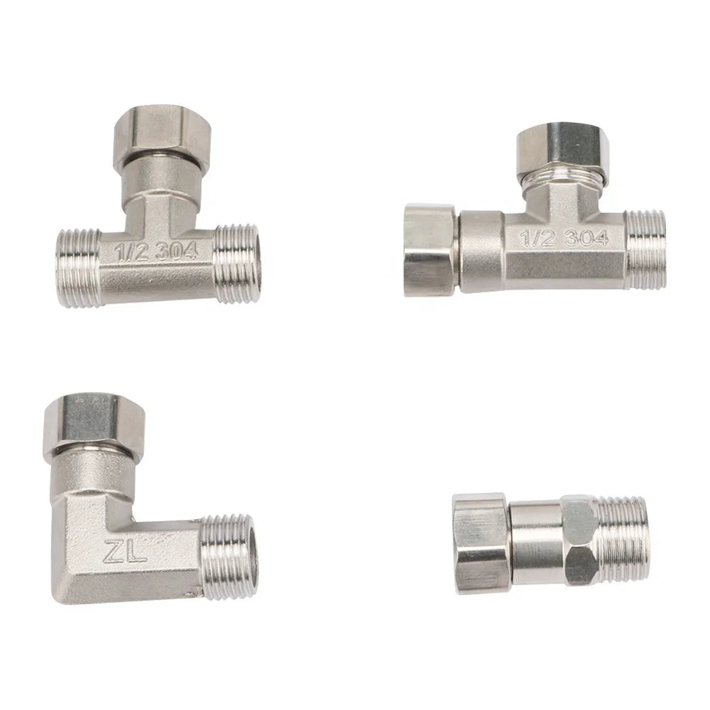 Stainless Steel G1/2 Union Hexagon Tee Elbow Connector 1/2" Male/Female Thread Garden Hose Connector MegaBDM