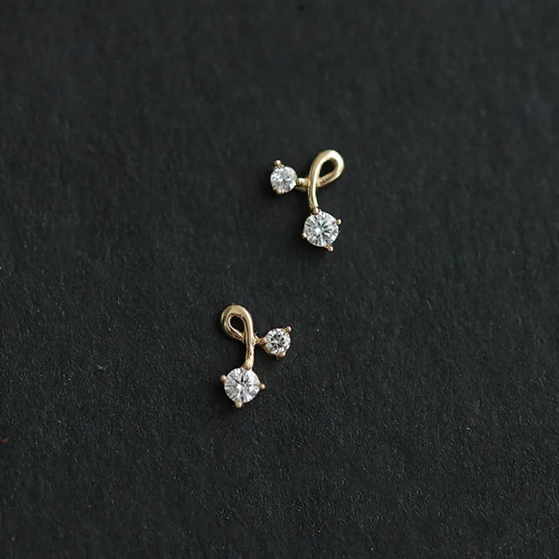 Mini Studs 14K Gold Plated Pure 925 Sterling Silver Zirconia Cherry Shaped Stud Earrings for Women Girls Jewelry