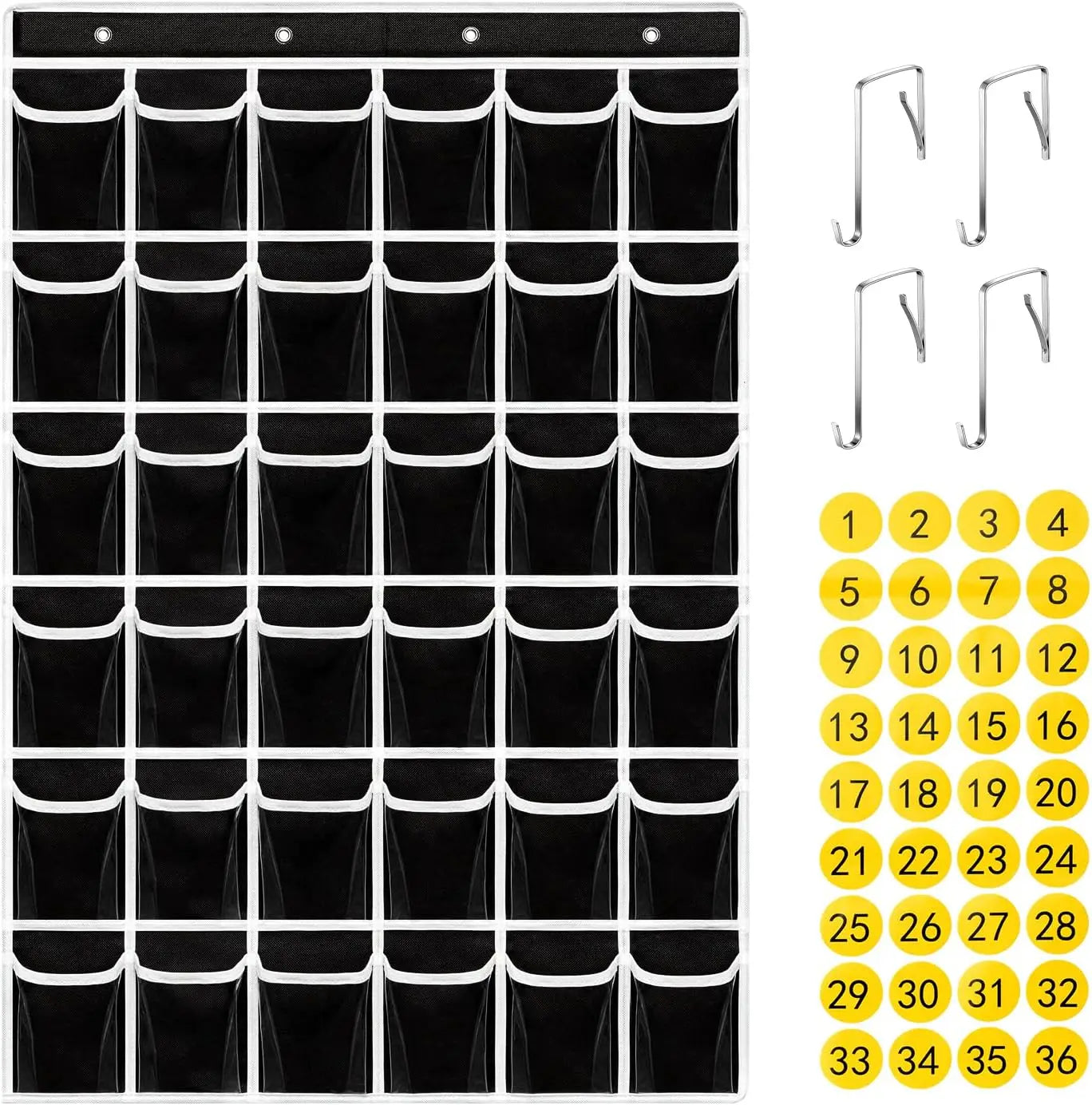 36-Pocket Foldable Heavy Duty Non-Woven Fabric American Style Wall Mounted Classroom Pocket Chart for Student Cellphone Storage