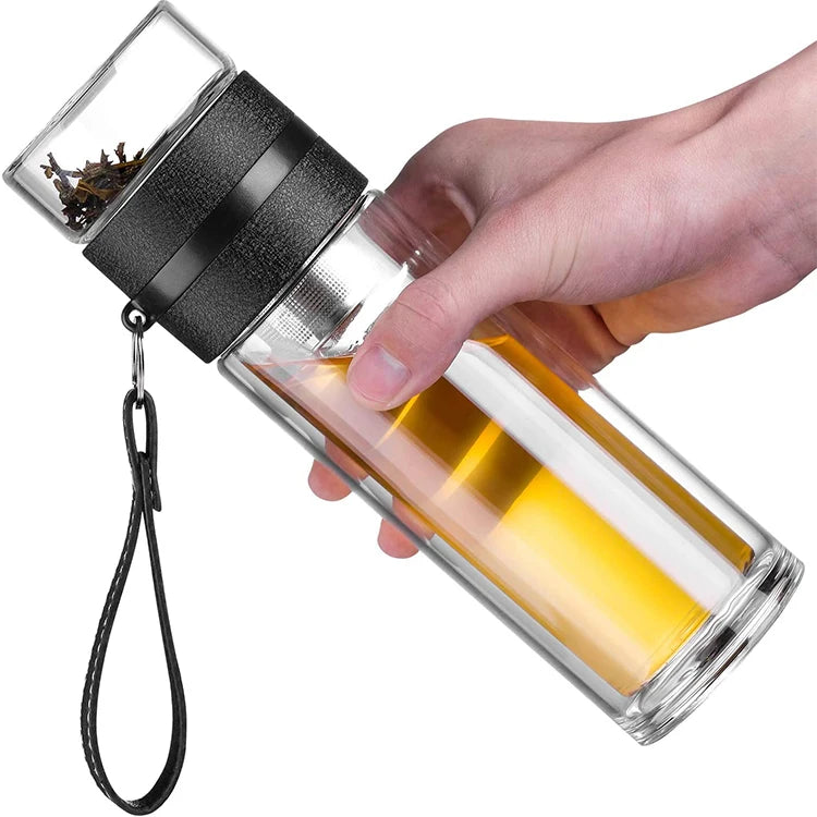 13oz Double Wall Glass Water Bottle Tea and Water Separation Tea Bottle Mug Cup With Tea Infuser