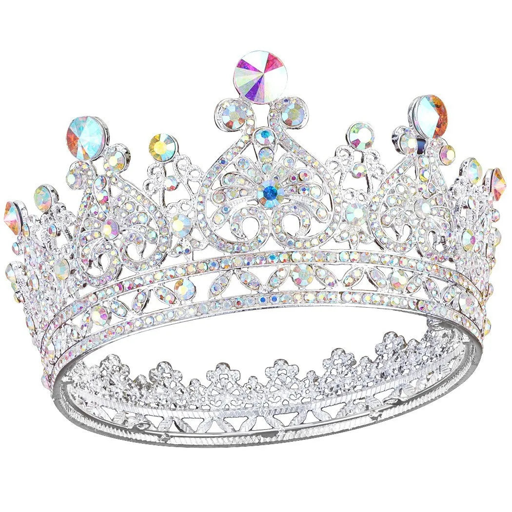 GENYA Luxury Full Round Brilliant Crystal Wedding Pageant Hair Jewelry Alloy Plated Bling Tiara Women Crown