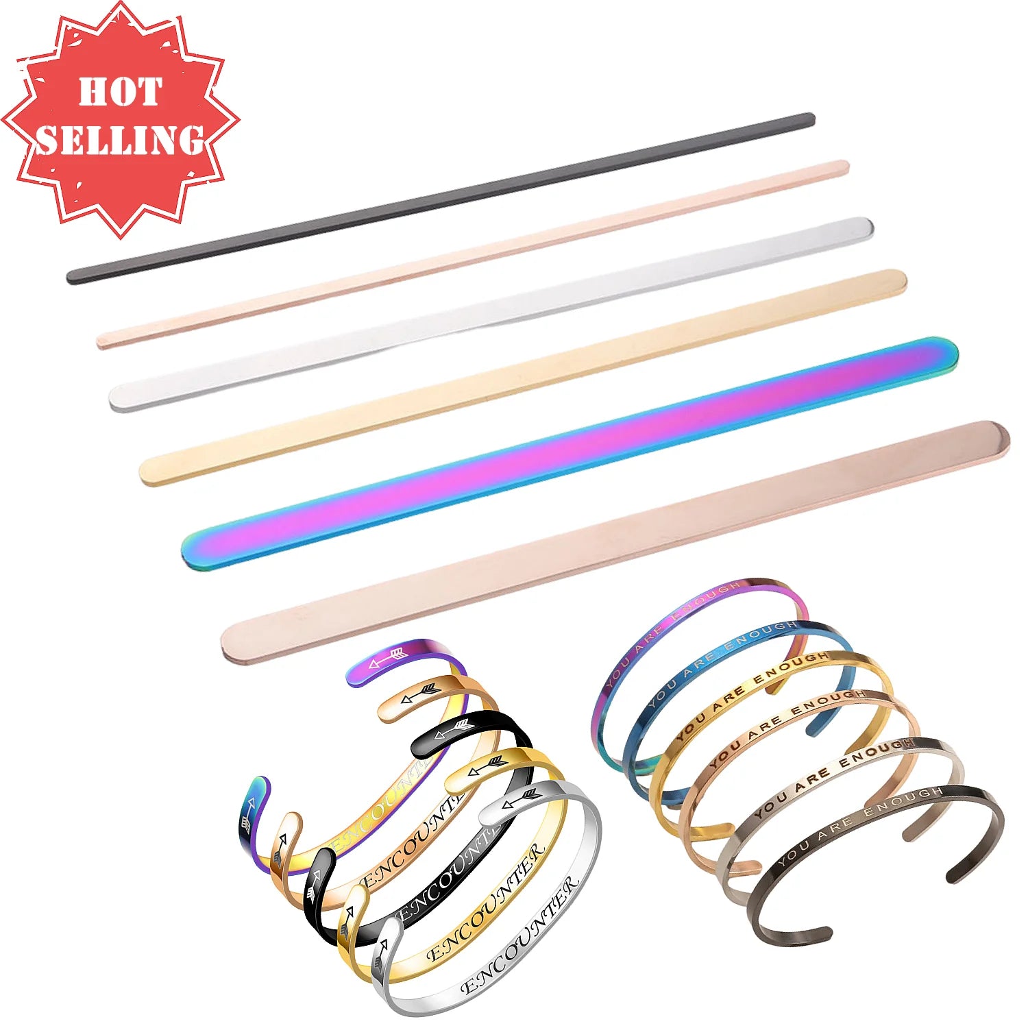 Customized Engraved 18K Gold Plated Jewelry Colorful Simple Plain Blanks Cuff Bangle 316L Stainless Steel Metal Bracelet