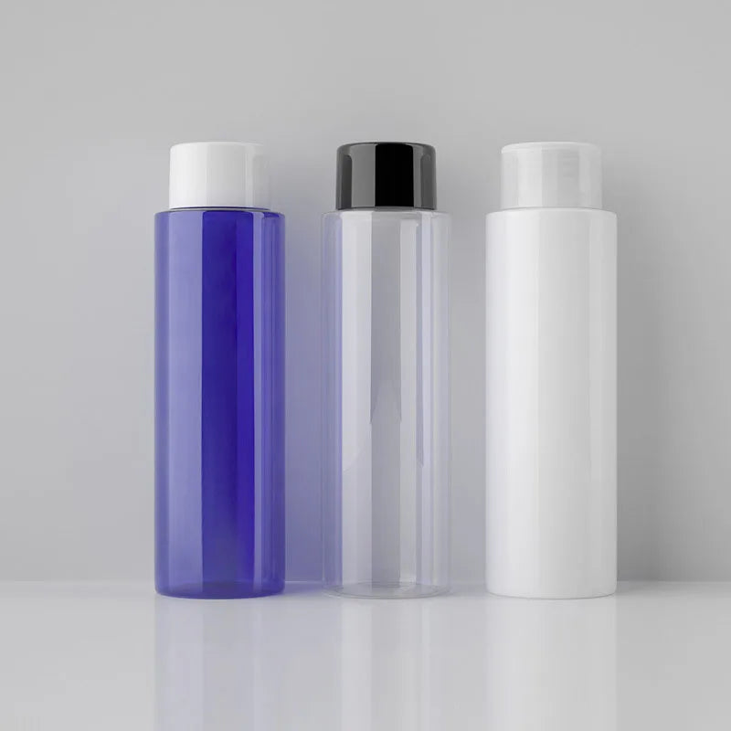 200ml PET for Clear Cosmetic Cylinder Bottles Double Screw Cap with Pump Sprayer Twist-up Sealing Type