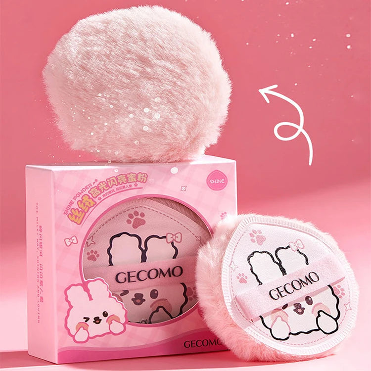 GECOMO Manufacturer Cute Rabbit Velvet High Gloss Shining Soft and Brightening Collarbone Round Loose Fluffy Powder Puff