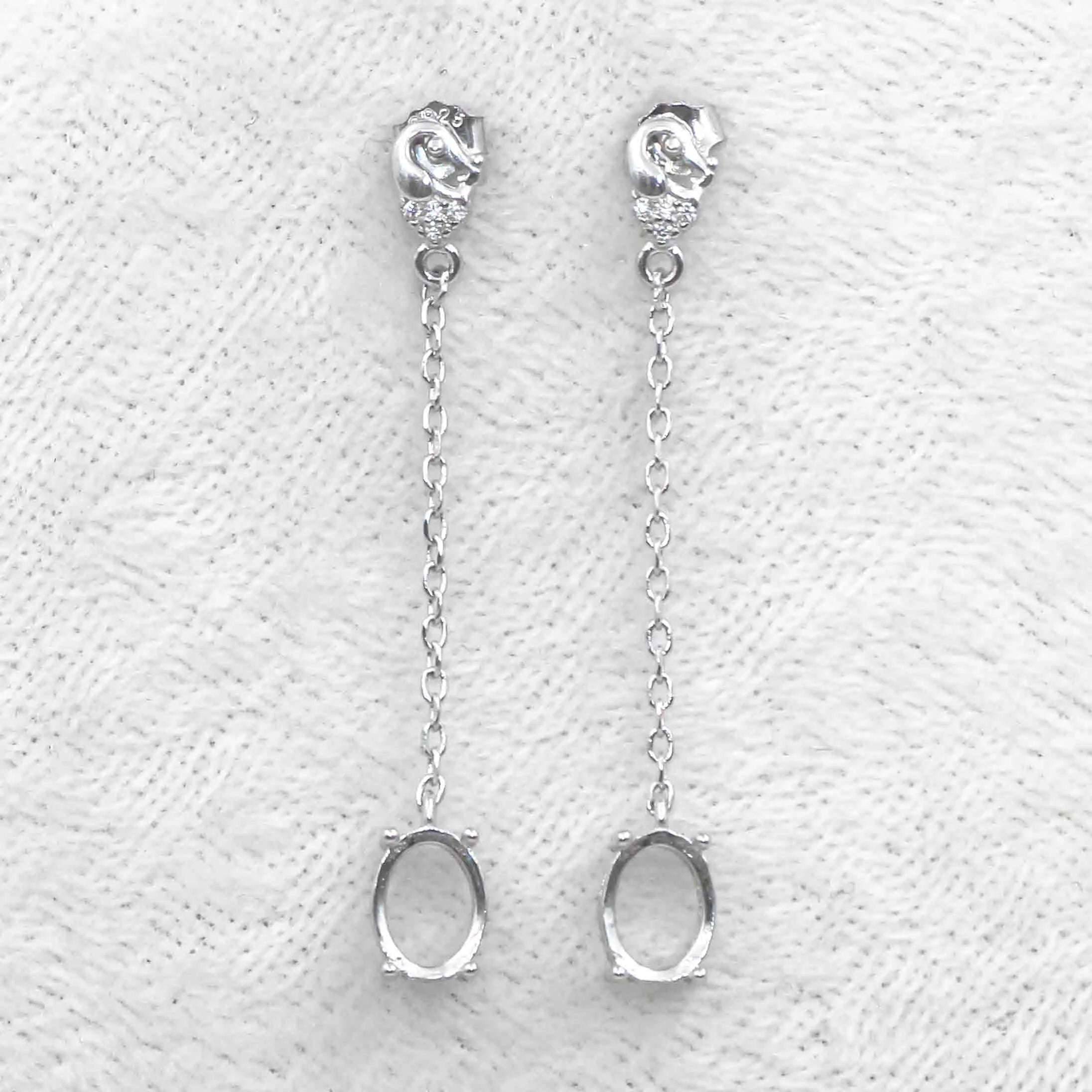 Sterling Silver 6*8mm Semi Mount Line Earrings Empty Support Blank Claws Setting S925 Base Without Center Stone for DIY Inlay