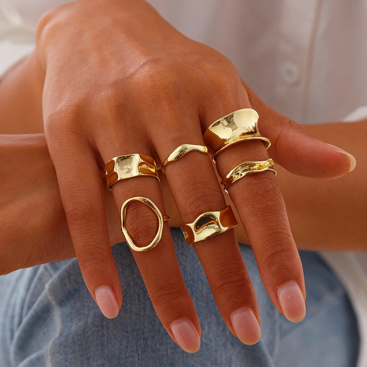 6 Pieces Irregular Geometric Rings Set for Women Trendy Stackable Finger Rings on Hand Accessories Female 2024 Jewelry Girl Gift