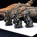 Natural Gold Obsidian Rabbit Jewelry Polished Raw Stone Theme Carving Home Office Desktop Decoration