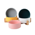 2021 Non slip Multi-color Wooden Frame Ceramic Pet Food Water Drinking Feeding Bowl Cat Dog Bowl Feeders