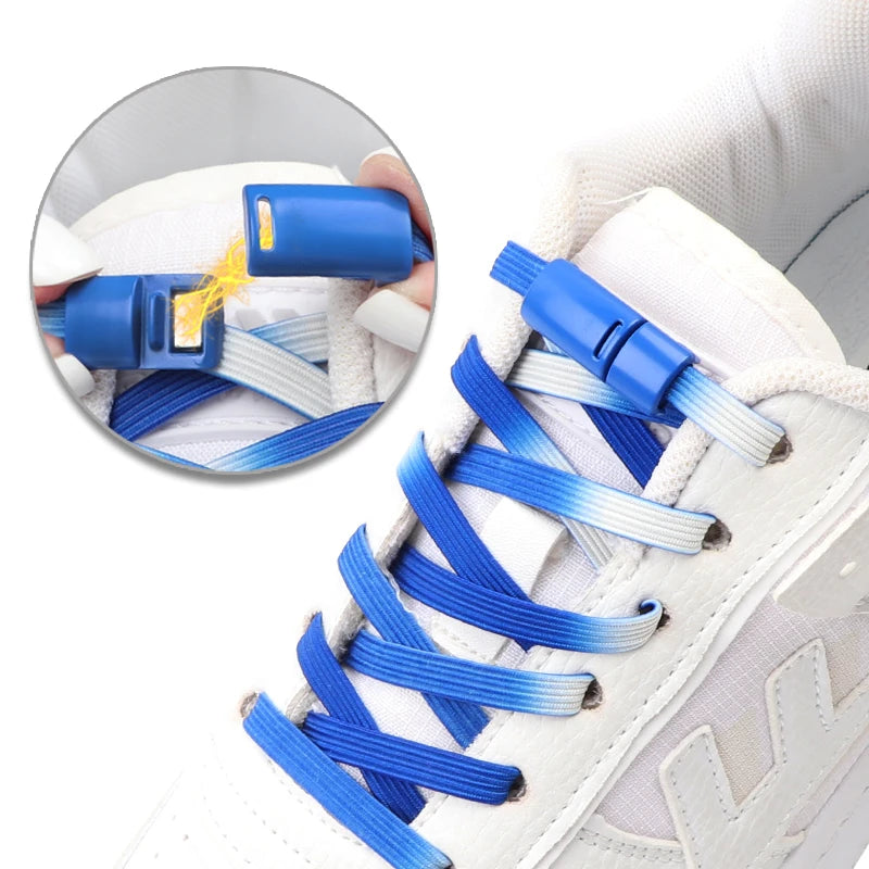 FASTLACES Colorful Gradient Flat Polyester Elastic Unisex Shoelaces for Kids and Adults Magnetic Lock Sneakers