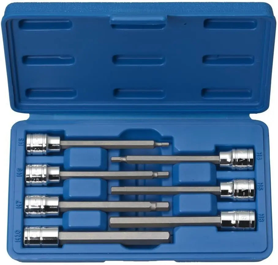 GTYPRO 3/8 Drive 7pcs Hex Torx Bit Socket Set Taiwan Quality S2 CR-V 110mm Extra Long Allen Spline Hex Ball Bit Socket  T25-T60