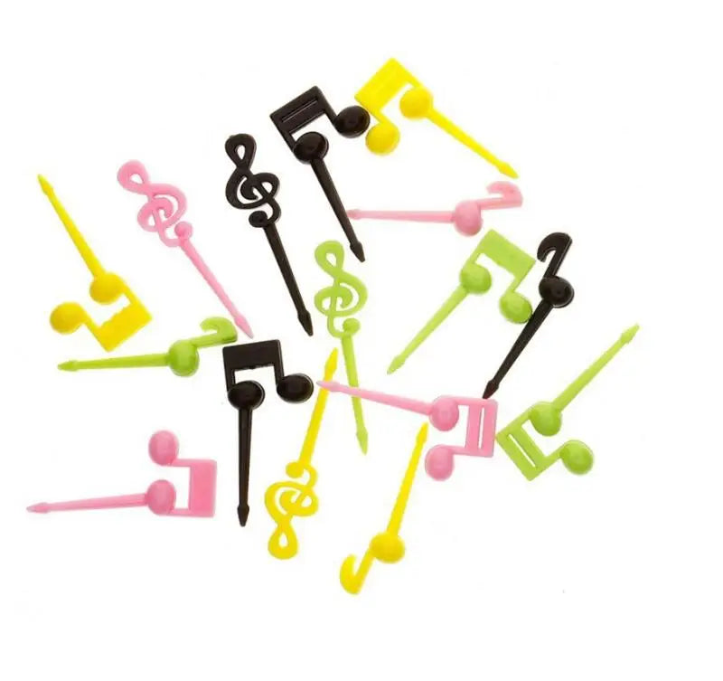 16Pcs Musical Note Fruit Picks Food Grade Plastic Fruit Fork or Decorative Fork