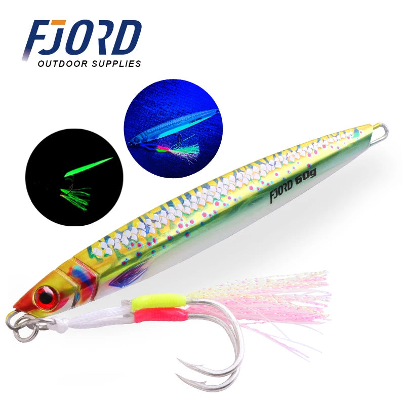 FJORD New 3D Printed Fishing Jig Saltwater Lures 40G 60G 80G UV Effect Glowing Metal Jigs for Sea Fishing