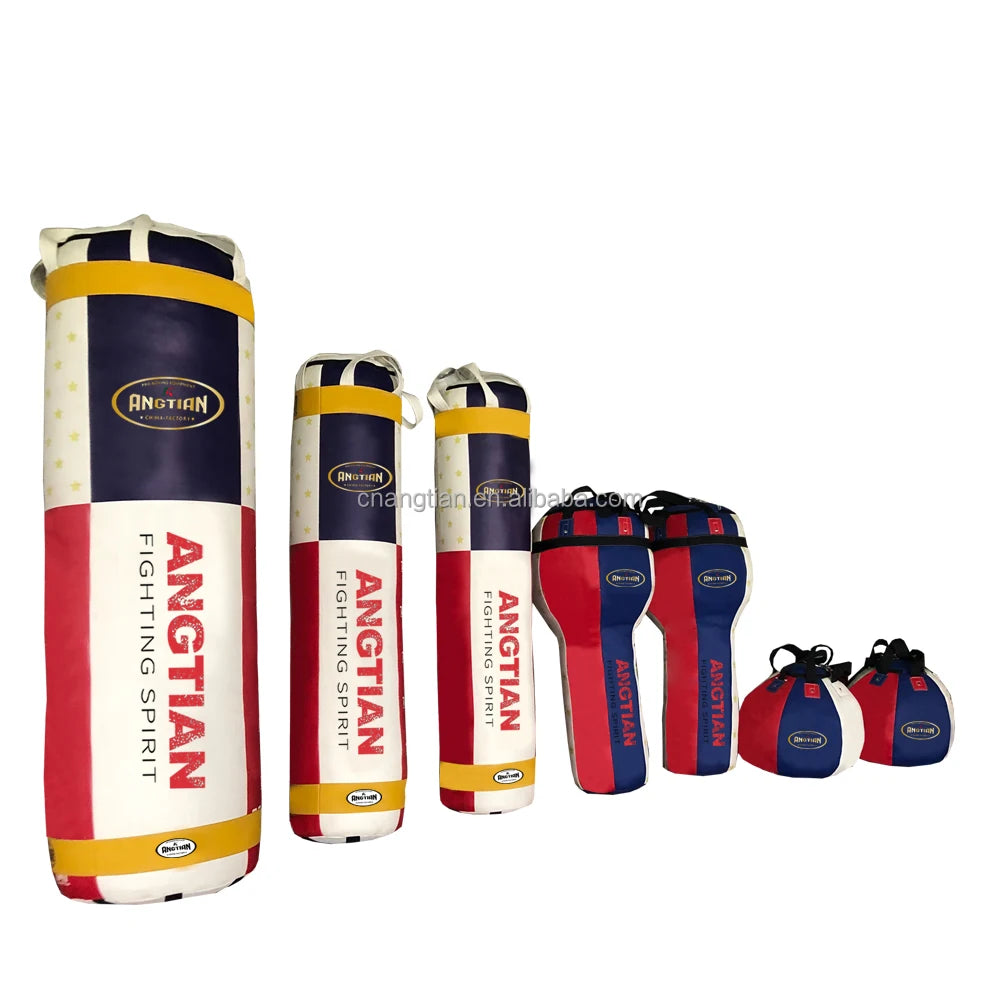 ANGTIAN  Factory Custom Leather Boxing Punching Bags SandBags Muay Thai Heavy Boxing Punching Bag