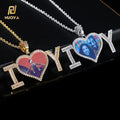 NUOYA Personalized Jewelry Custom Heart Photo Pendant with Iced Out Letters 18K Gold Plated Personalized Picture Pendant Gift