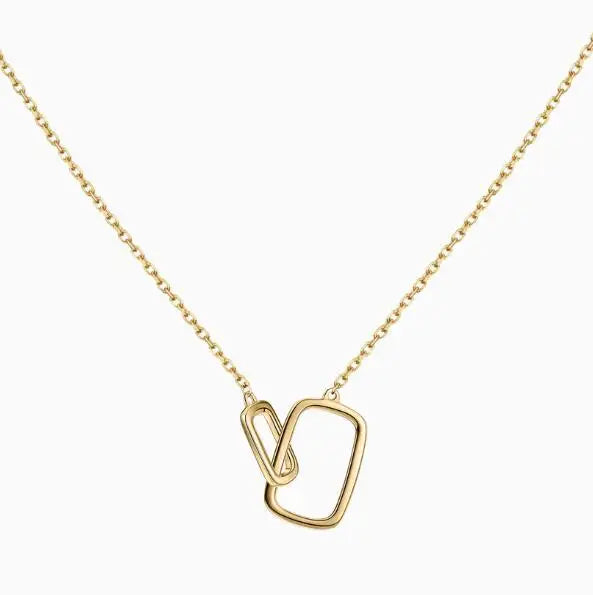 Inspire Jewelry New Style Stainless Steel Interlocking Square Necklace Two Square Charm Pendant Engagement Jewelry for Women