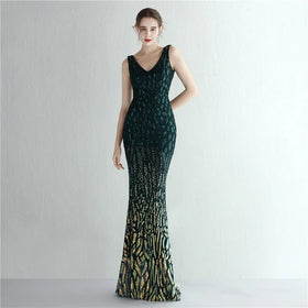 18973# Gradient Bead Style Socialite Banquet Temperament Figure Long Sequin Dinner Fishtail Dress