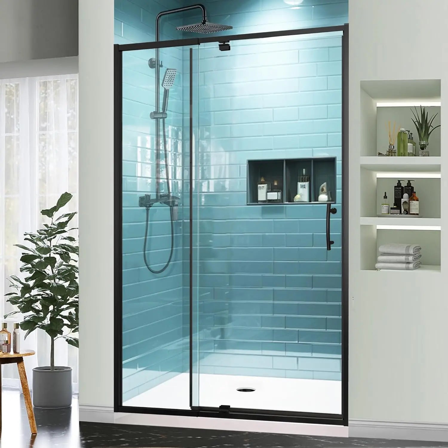 44-48" W X 71" H Semi-Frameless Pivot Swing Glass Shower Doorwith 1/4"(6mm) SGCC Tempered