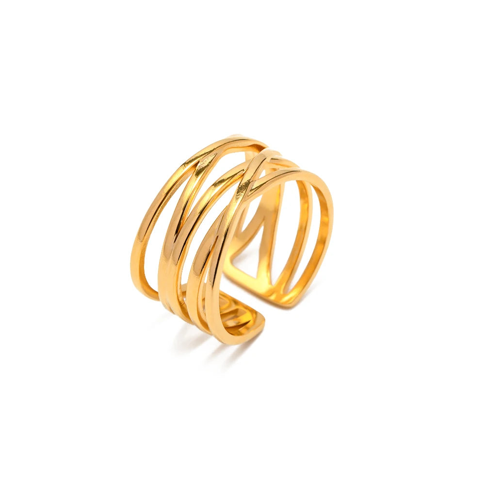 18K Gold Plated Stainless Steel Filigree Open  Ring High-quality  Jewelry for Girls Women