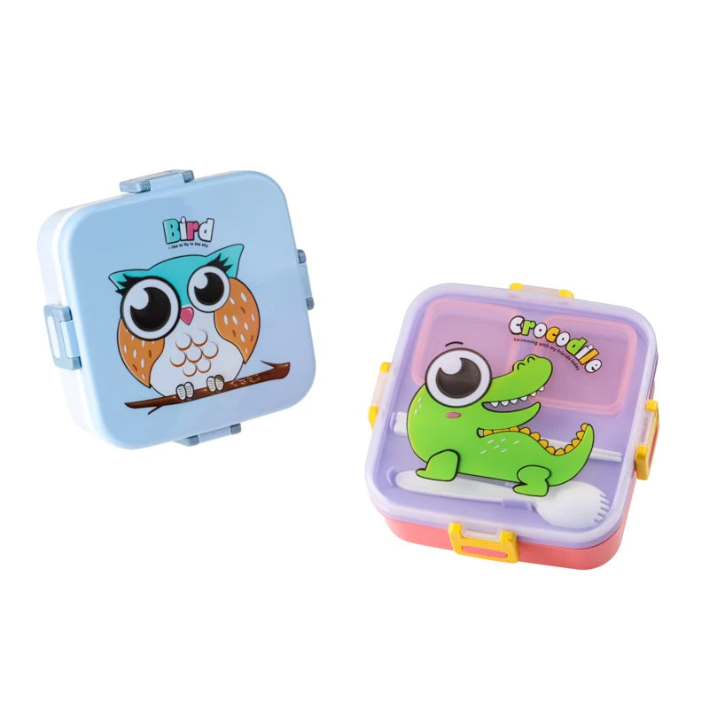 Cartoon Design Animal Kids Plastic Bento Bpa Free Compartments Lunch Box Microwavable Food Container with Cutlery for Girls