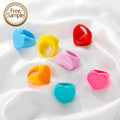 SSeeSY Wholesale Hot Sale Summer New Fashion Plastic Jewelry Simple Style Candy Color Heart Acrylic Resin Chunky Ring for Kids