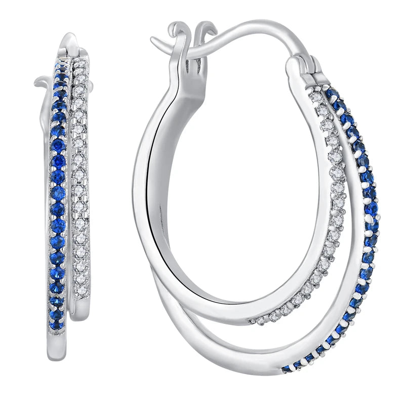 Wholesale Custom Rhodium Plated Hoop Earrings White Cubic Zirconia Sapphire 925 Sterling Silver CZ Hoop Earrings for Women