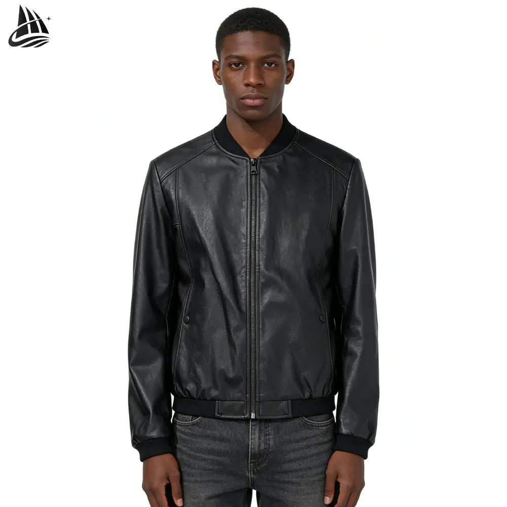 High Quality Business Men's Coat Leather Overcoat Windproof Fashion Baseball Collar Jacket