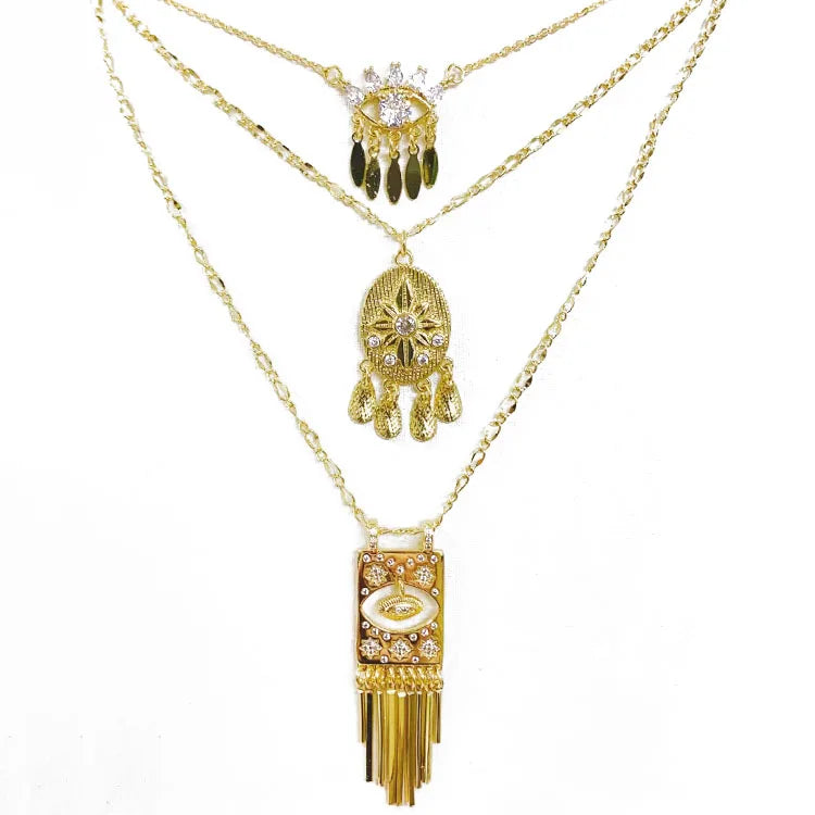 NZ1315 New Chic Gold CZ Diamond Micro Pave Evil Eyes Star With Drop Dangles Charms Pendant Chain Necklace for Women Ladies