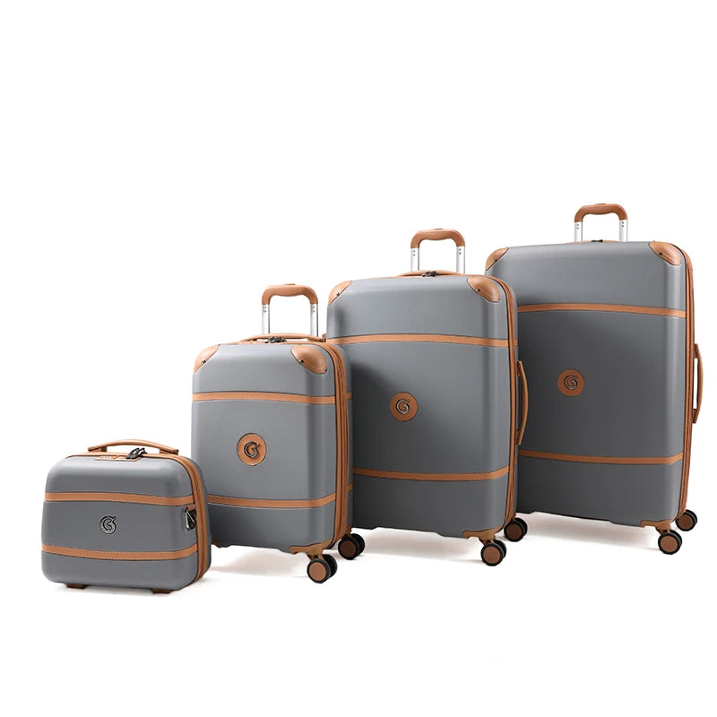 ABS 4 Pieces Hard Shell Goby London 4 Colors Good Quality No MOQ Luggage Sets Charging Port Double Zipper  Peach Skin Lining