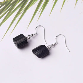 Natural Raw Stone Irregular Healing Stones Black Tourmaline Earring