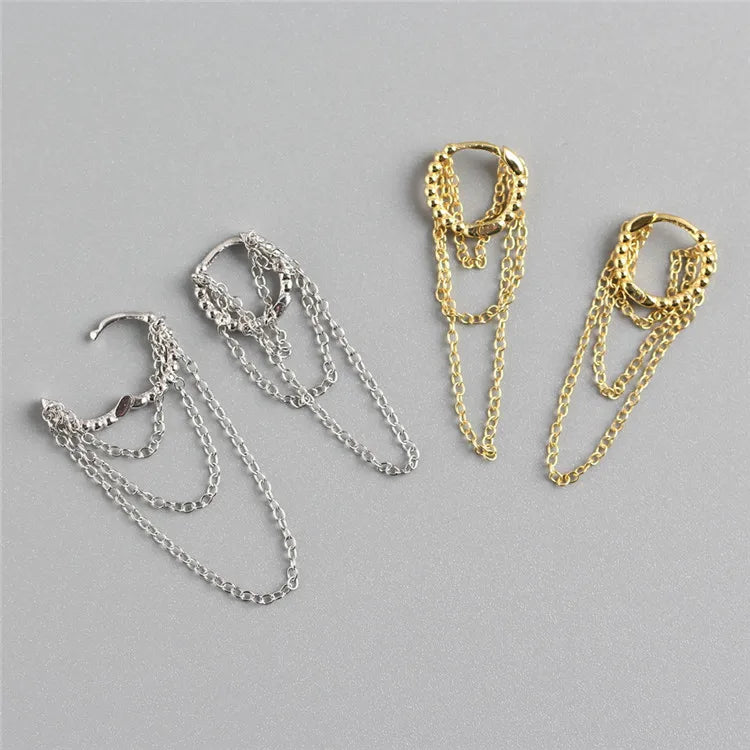 Multi Chain Link Long Drop Earrings SP High Quality S925 Sterling Silver Huggie Earrings Gold Plated Crystal Platinum Plated