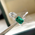 Aimgal Fine Jewelry S925 Sterling Silver Plated 18k Gold Double Main Stone Lab Emerald Open Diamond Ring 8A High Carbon Diamond