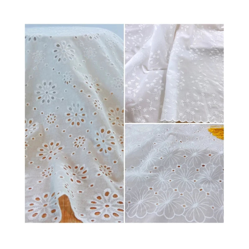 Pattern Cotton Lace Fabric for Bridal Wedding Dress Soft Stretch Flower Shape Embroidery Lace