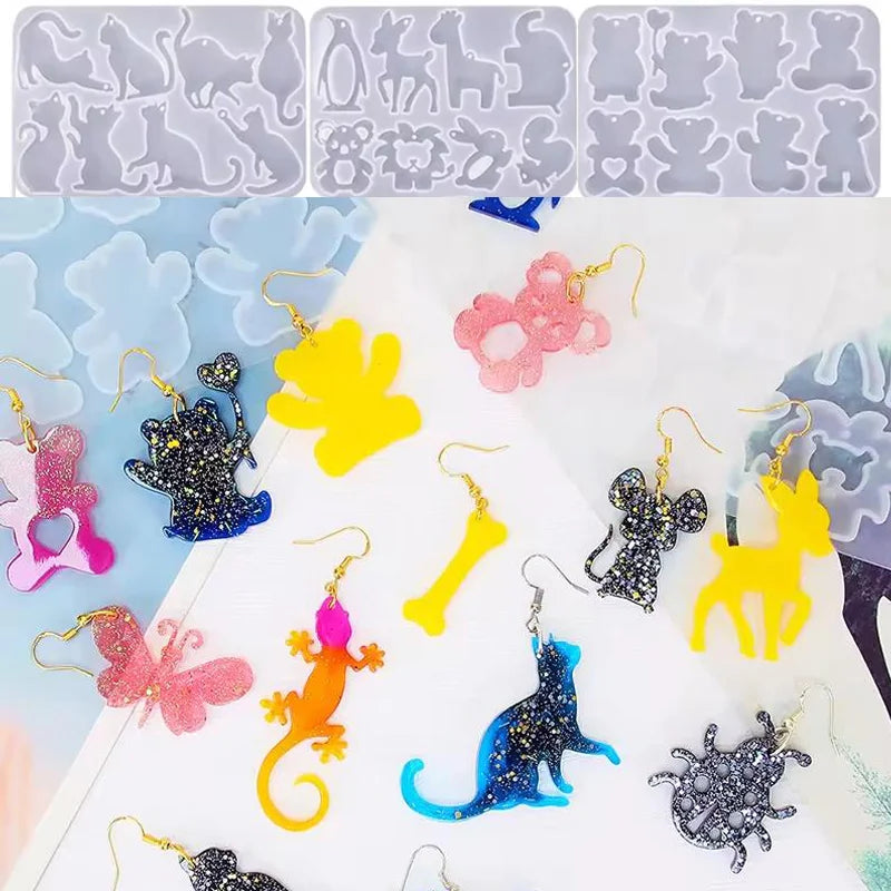 DIY Crystal Dropping Gel Animal Series Earrings Silicone Mold Cat Violent Bear Dog Insect Pendant Hanging Model