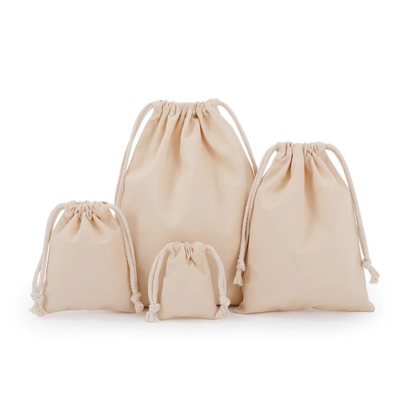 Eco-Friendly Cotton Canvas Bag with Logo | Muslin Drawstring Backpack for Gift Packaging