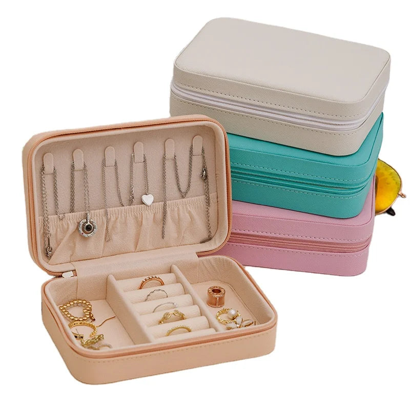 Hot Selling Travel Jewelry Organizer Box Pink White Black Green with Zipper for Rings Earrings Necklaces and Other Pieces