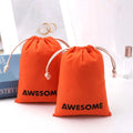 Eco-friendly Custom Logo Printed Orange Muslin Cosmetic Gift Packing Bag Organic Drawstring Hangover Kit Cotton Pouch