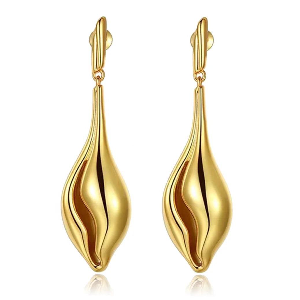 2025 New Simple Brass Gold-Plated Shiny Long Conch Shell Earrings Women Jewelry Factory Wholesale
