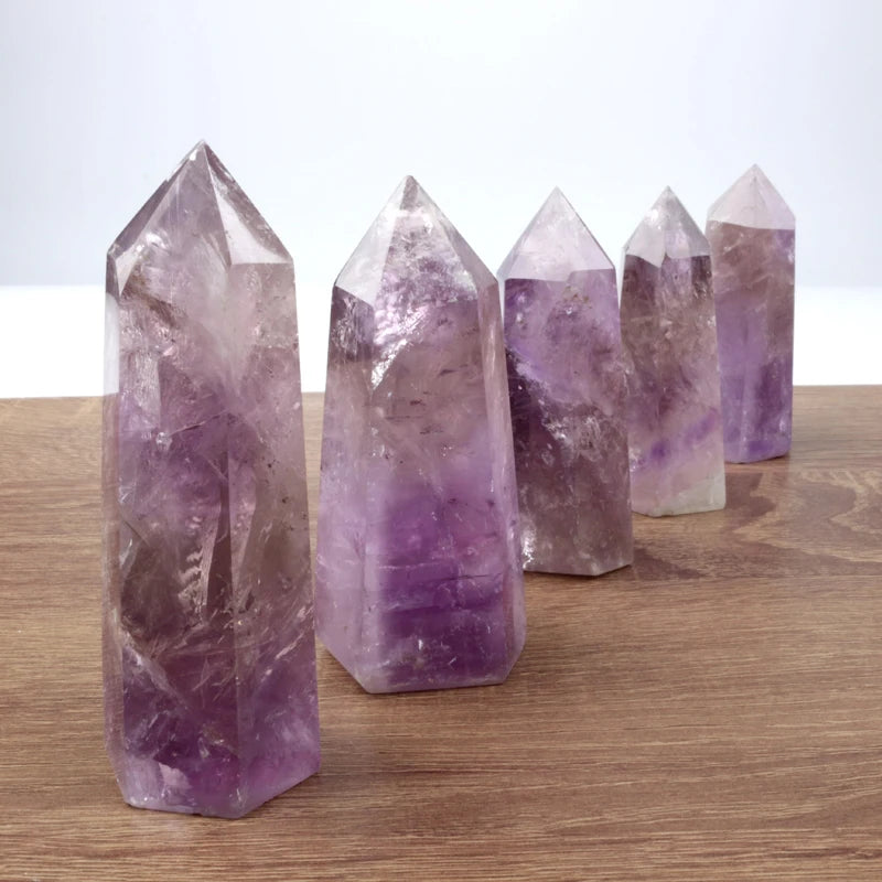 Wholesale Natural Amethyst Quartz Wand Point Clear Quartz Healing Point Amethyst Crystal Wand for Sale