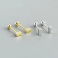 925 Sterling Silver Simple Cuboid Stud Earrings Women's Trendy Gold-Plated Mini Earrings Set for Weddings and Parties
