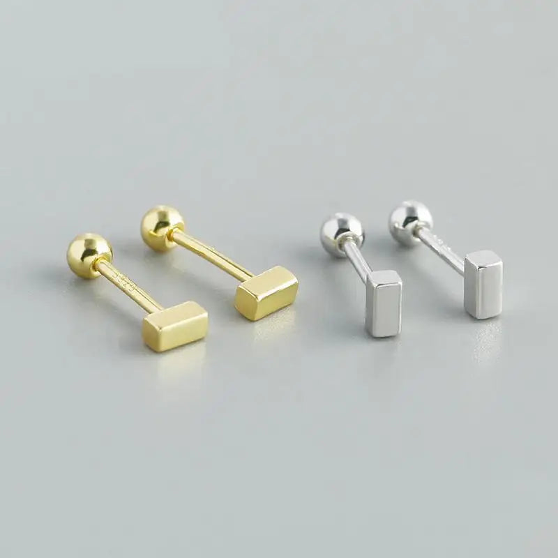 925 Sterling Silver Simple Cuboid Stud Earrings Women's Trendy Gold-Plated Mini Earrings Set for Weddings and Parties