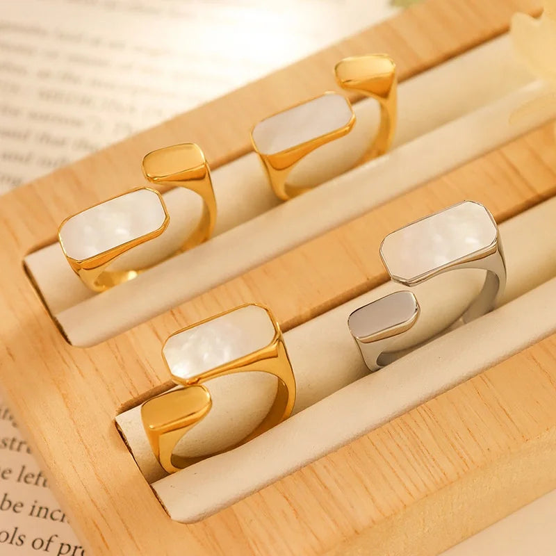 Shell Chunky Open Ring Waterproof Jewelry Metal 18 K Rope Rings Gift Stainless Steel Bague Acier Inoxydable Fashion Rings