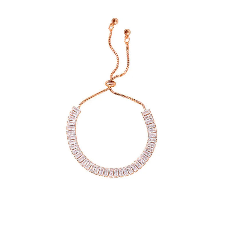 2024 Luxury Beaded Bracelets for Ladies New Rose Gold with Shiny Rhinestone Zircon Adjustable Bling Bling Accessories