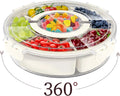 Divided Rotating Serving Tray with Lid and Handle Portable Snackle Box Clear Snack Spinner Organizer and Storage